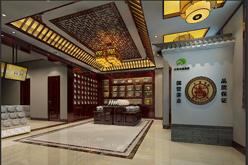 长武古朴典雅的中式茶叶店大堂设计效果图